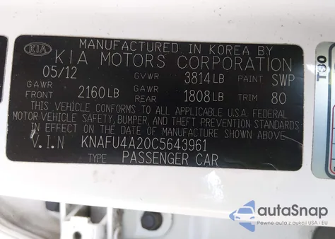 2012 Kia Forte Ex from USA, damaged, VIN KNAFU4A20C5643961